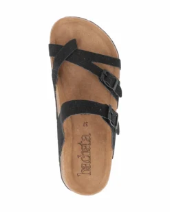 BACHATA - Ciabatta infradito nera glitterata con doppia fibbia e sottopiede in VERA PELLE, zeppa 5CM