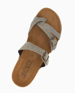 BACHATA - Ciabatta infradito taupe glitterata con doppia fibbia e sottopiede in VERA PELLE, zeppa 5CM