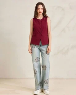 BACHATA - Gilet bordeaux con bottoni