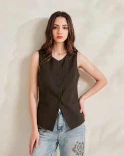 BACHATA - Gilet marrone con bottoni
