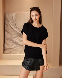 BACHATA - Gilet nero lavorato a maglia da donna