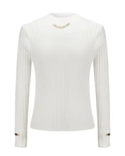 BACHATA - Maglia bianca da donna a manica lunga con collo alto
