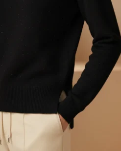 BACHATA - Maglia manica lunga nera da donna con paillettes