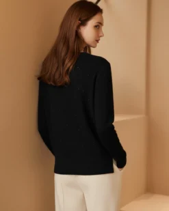 BACHATA - Maglia manica lunga nera da donna con paillettes