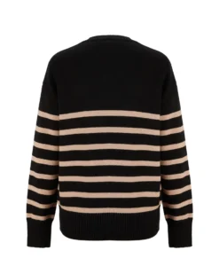 BACHATA - Maglia manica lunga nera a righe beige e cuore