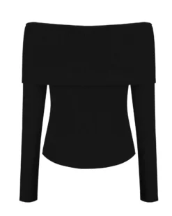 BACHATA - Maglia manica lunga nera spalle scoperte e zip intera