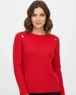 BACHATA - Maglia manica lunga rosso con finti bottoni