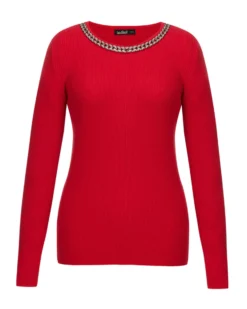 BACHATA - MAGLIA ROSSA CON DETTAGLIO CATENA CON STRASS SUL COLLO