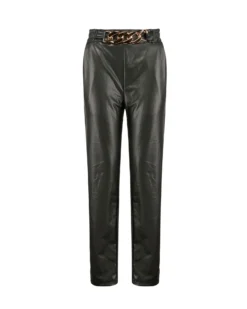 BACHATA - Pantalone in ecopelle nero con catena frontale