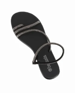 BACHATA - Sandalo infradito nero con strass e cinturino diagonale