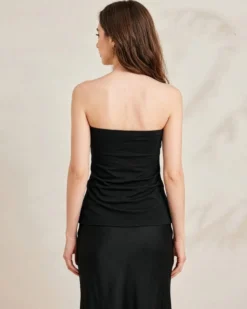 BACHATA - Top a fascia nero con arricciature