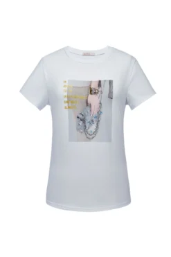 BACHATA - TSHIRT MANICA CORTA BIANCA CON STAMPA BORSETTA