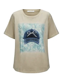 BACHATA - Tshirt manica corta beige con stampa