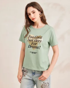 BACHATA - Tshirt manica corta con stampa verde salvia