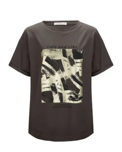BACHATA - Tshirt manica corta marrone con scritta e stampa