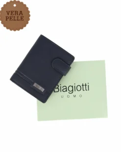BIAGIOTTI - Portafoglio da uomo blu in VERA PELLE con RFID
