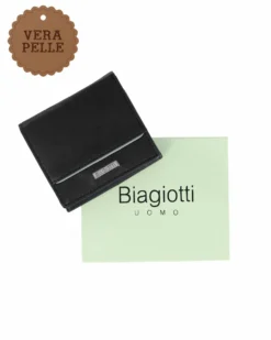 BIAGIOTTI - Portafoglio nero in VERA PELLE da uomo con protezione RFID