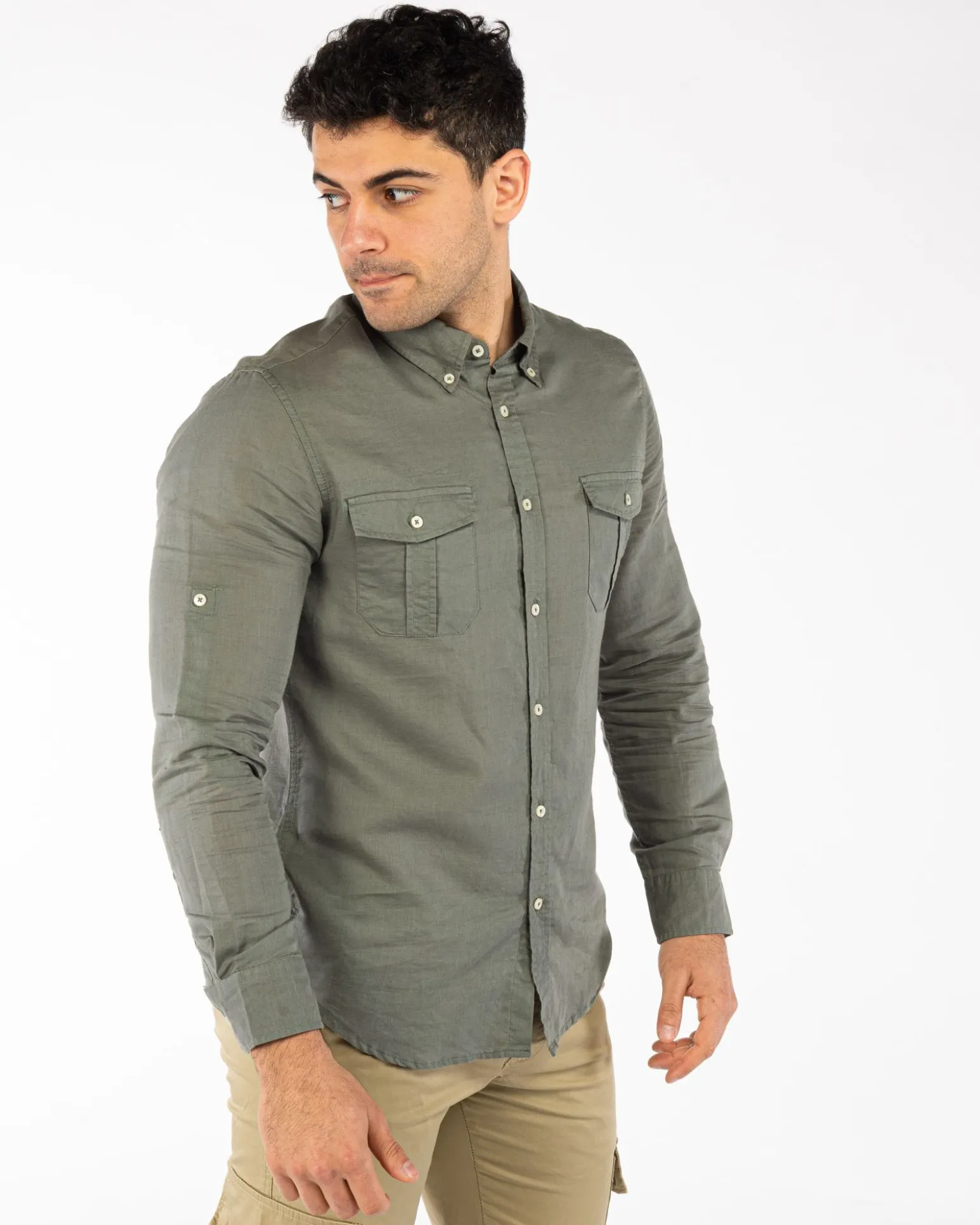 BLUE LEMON - CAMICIA BD MANICA LUNGA LINO 2 TASCHINI