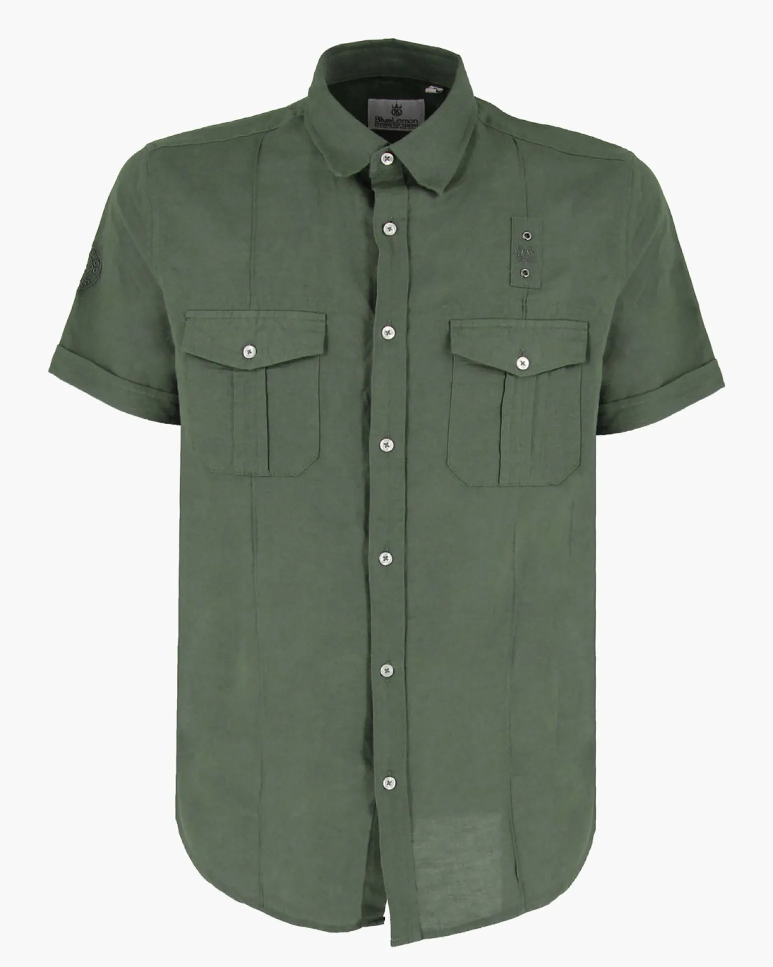 BLUE LEMON - Camicia manica corta verde militare in lino