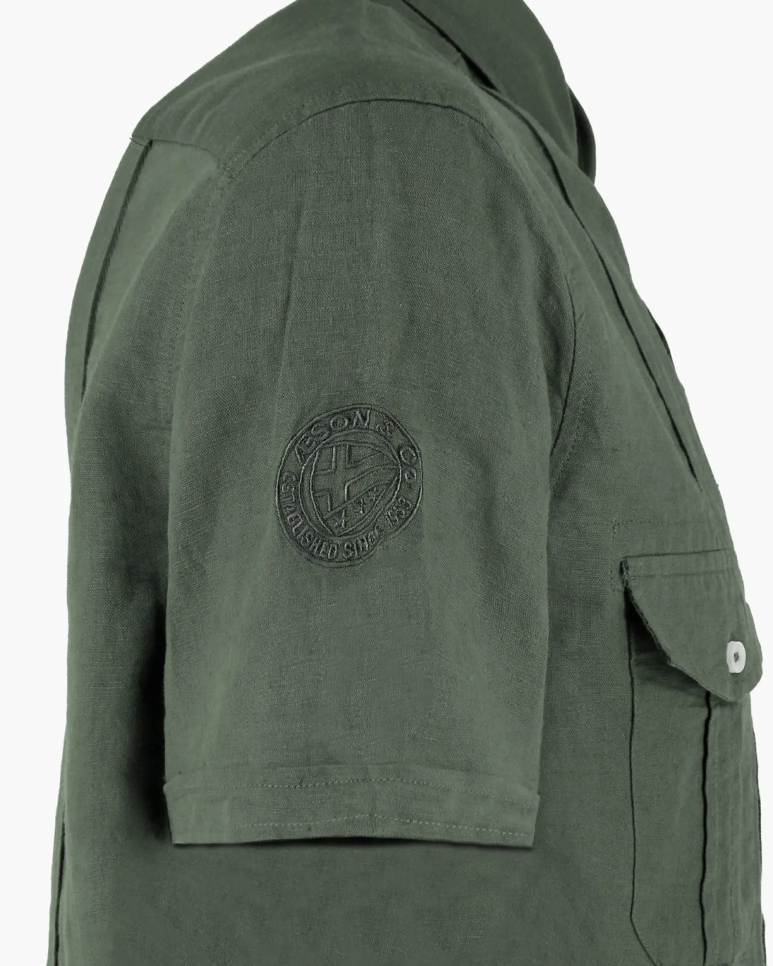 BLUE LEMON - Camicia manica corta verde militare in lino