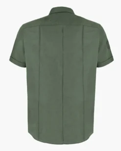 BLUE LEMON - Camicia manica corta verde militare in lino