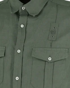 BLUE LEMON - Camicia manica corta verde militare in lino