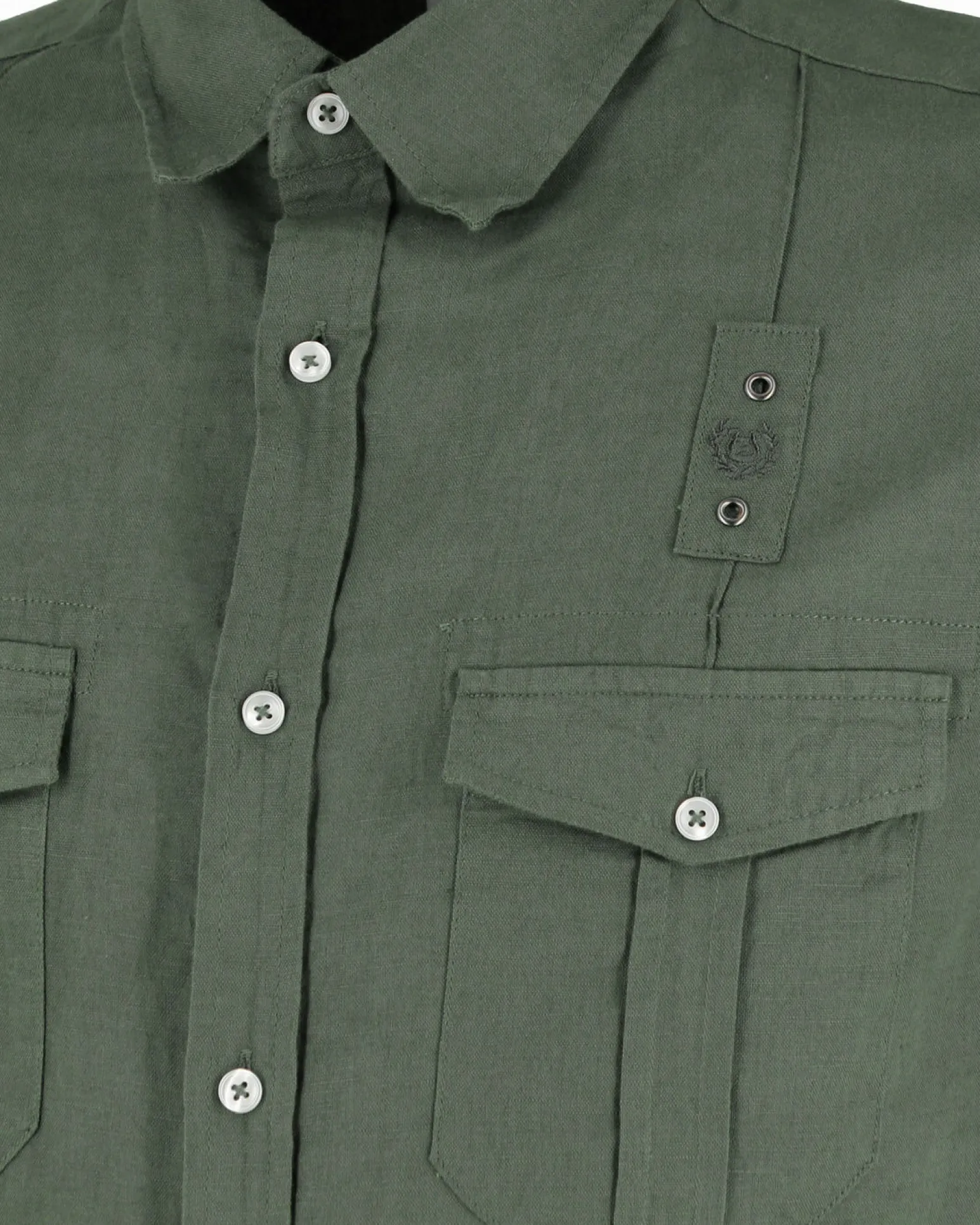 BLUE LEMON - Camicia manica corta verde militare in lino