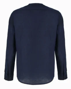 BLUE LEMON - Camicia manica lunga blu con collo corano in lino