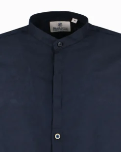 BLUE LEMON - Camicia manica lunga blu con collo corano in lino