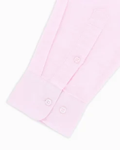 BLUE LEMON - Camicia manica lunga riga grande azzurra misto lino botton down