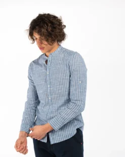 BLUE LEMON - CAMICIA MANICA LUNGA LINO RIGATO COREANO