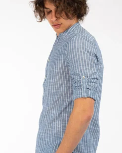 BLUE LEMON - CAMICIA MANICA LUNGA LINO RIGATO COREANO