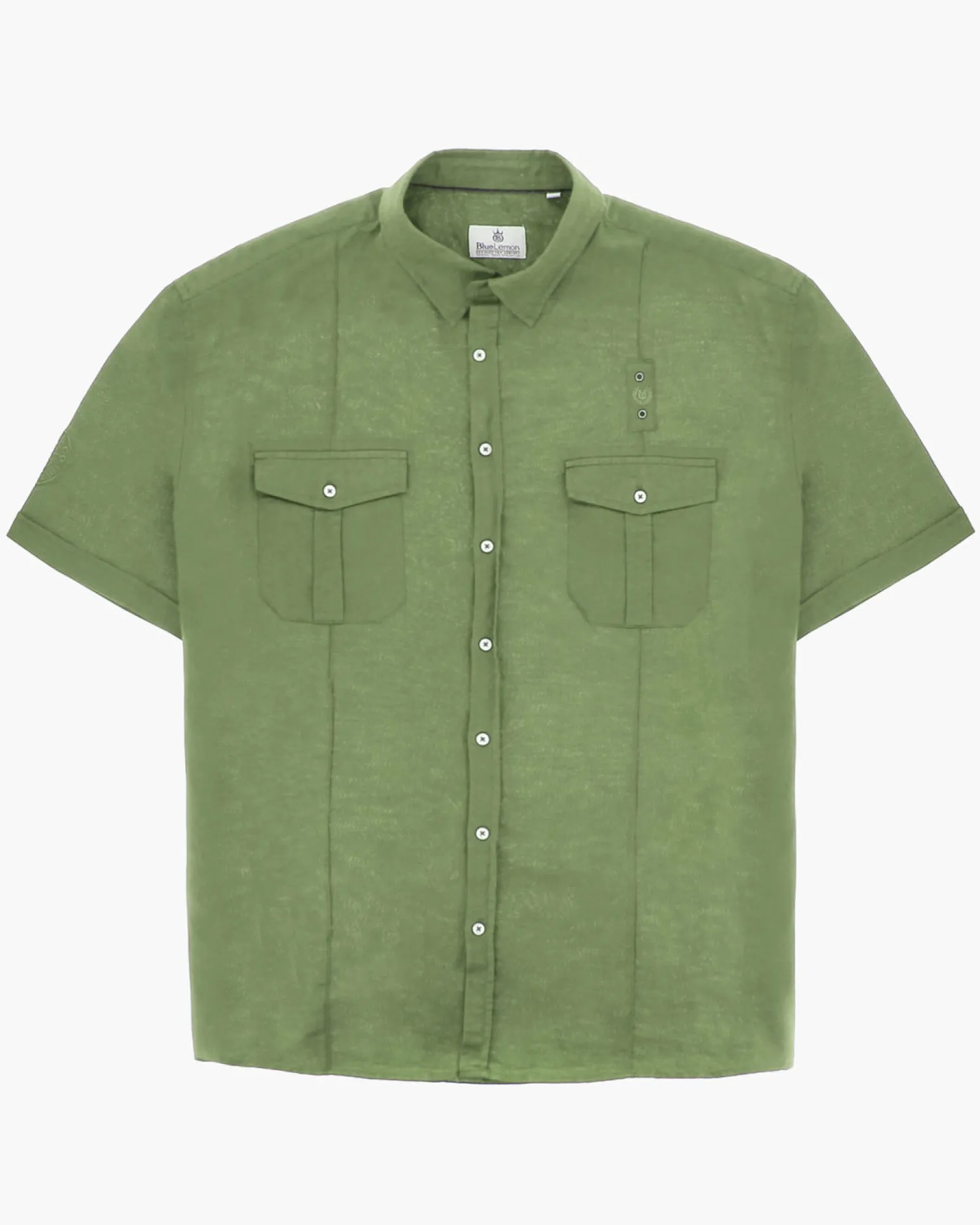 BLUE LEMON - Camicia over manica corta verde salvia in lino