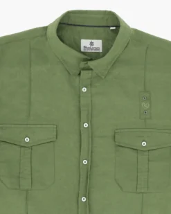 BLUE LEMON - Camicia over manica corta verde salvia in lino