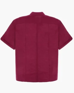 BLUE LEMON - Camicia over manica corta bordeaux in lino