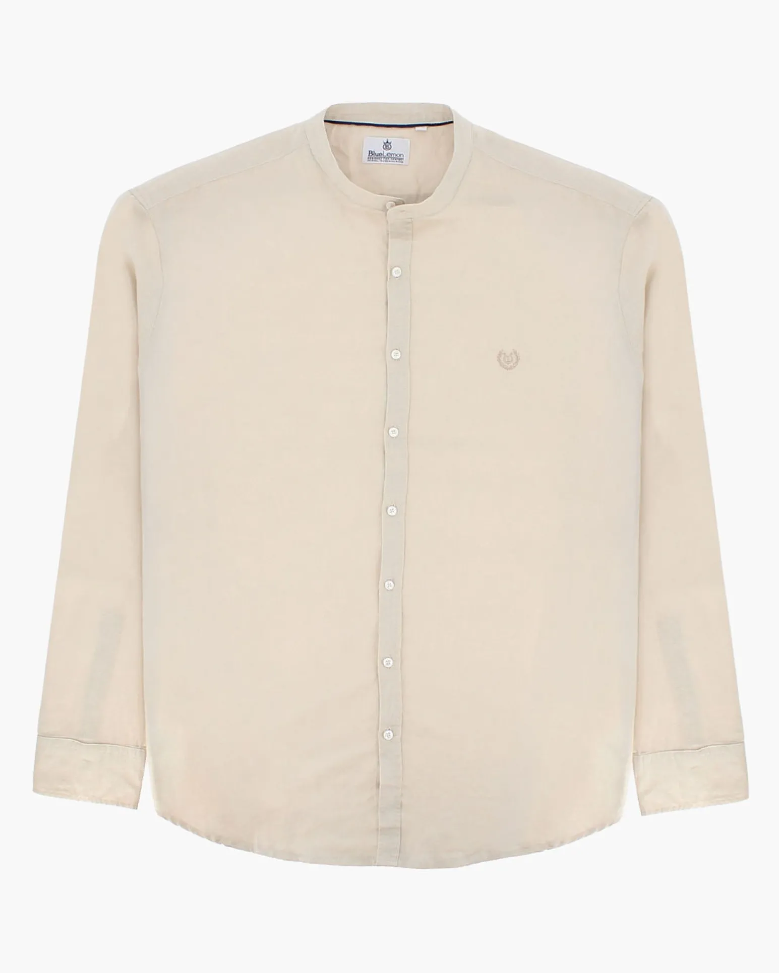 BLUE LEMON - OVER CAMICIA MANICA LUNGA LINO BEIGE COLLO COREANO