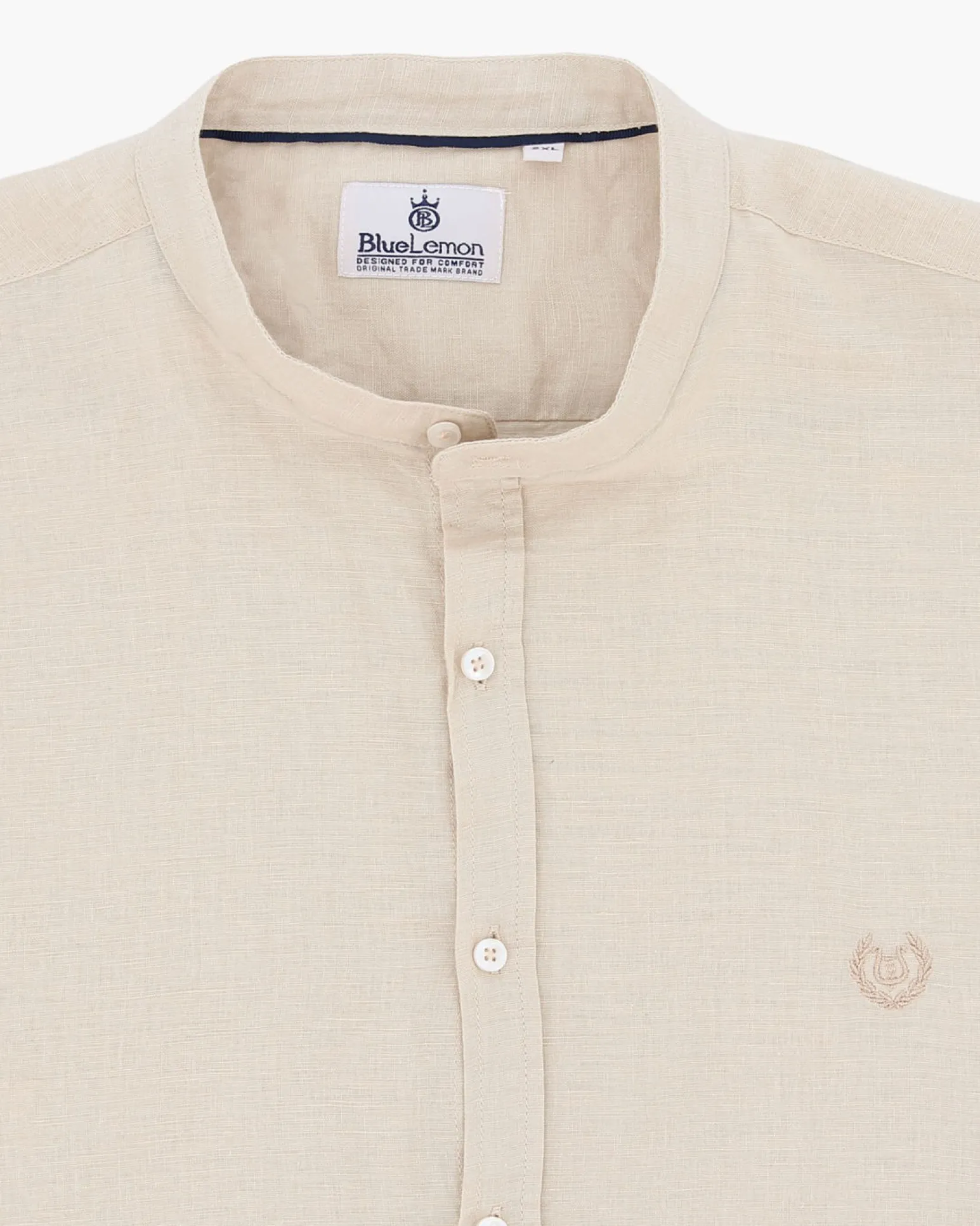BLUE LEMON - OVER CAMICIA MANICA LUNGA LINO BEIGE COLLO COREANO