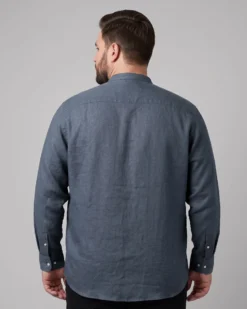 BLUE LEMON - OVER CAMICIA MANICA LUNGA LINO COLLO COREANO