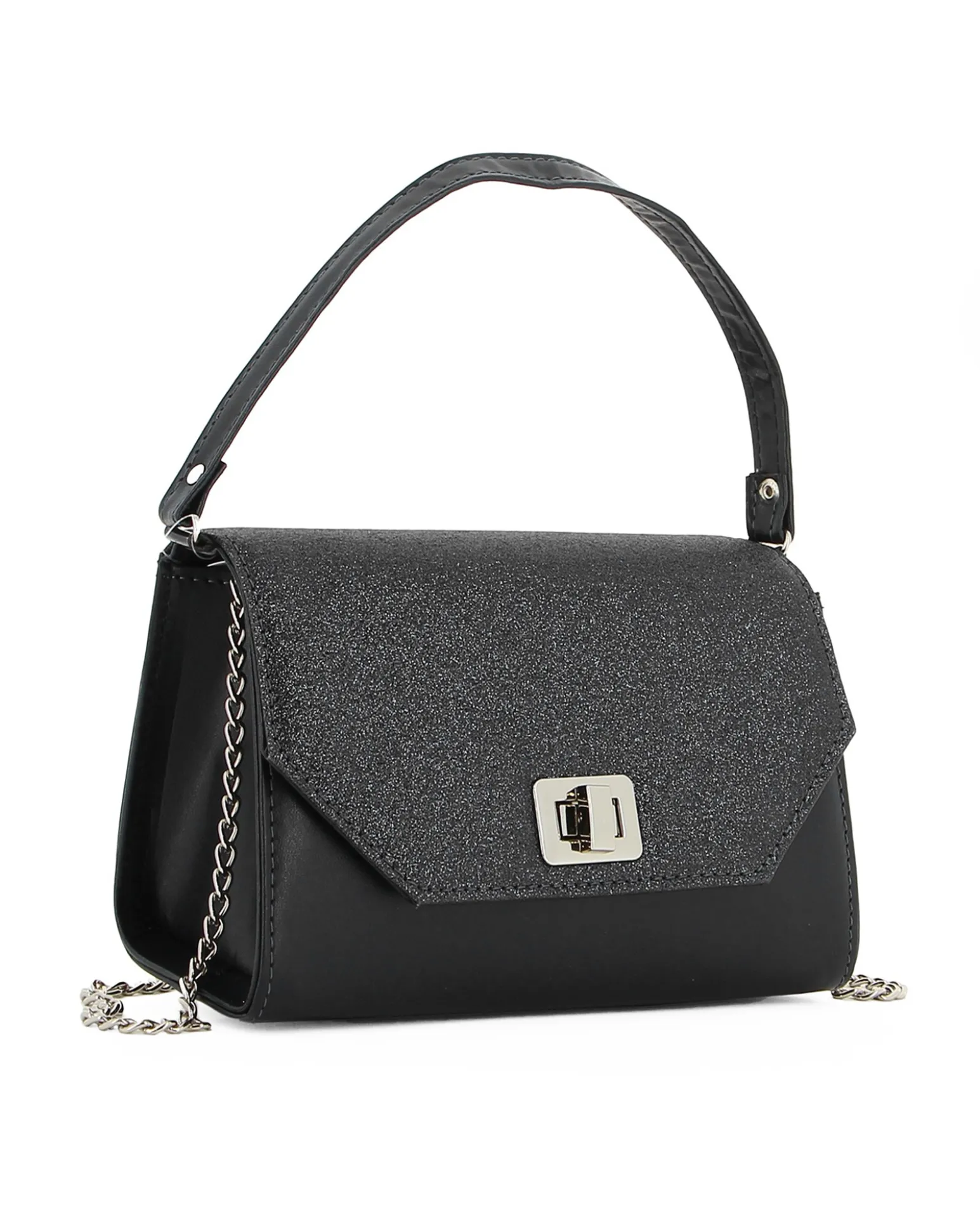 Borsa nera un manico con chiusura girello e patta glitter - MADE IN ITALY - ANNES NICOLE