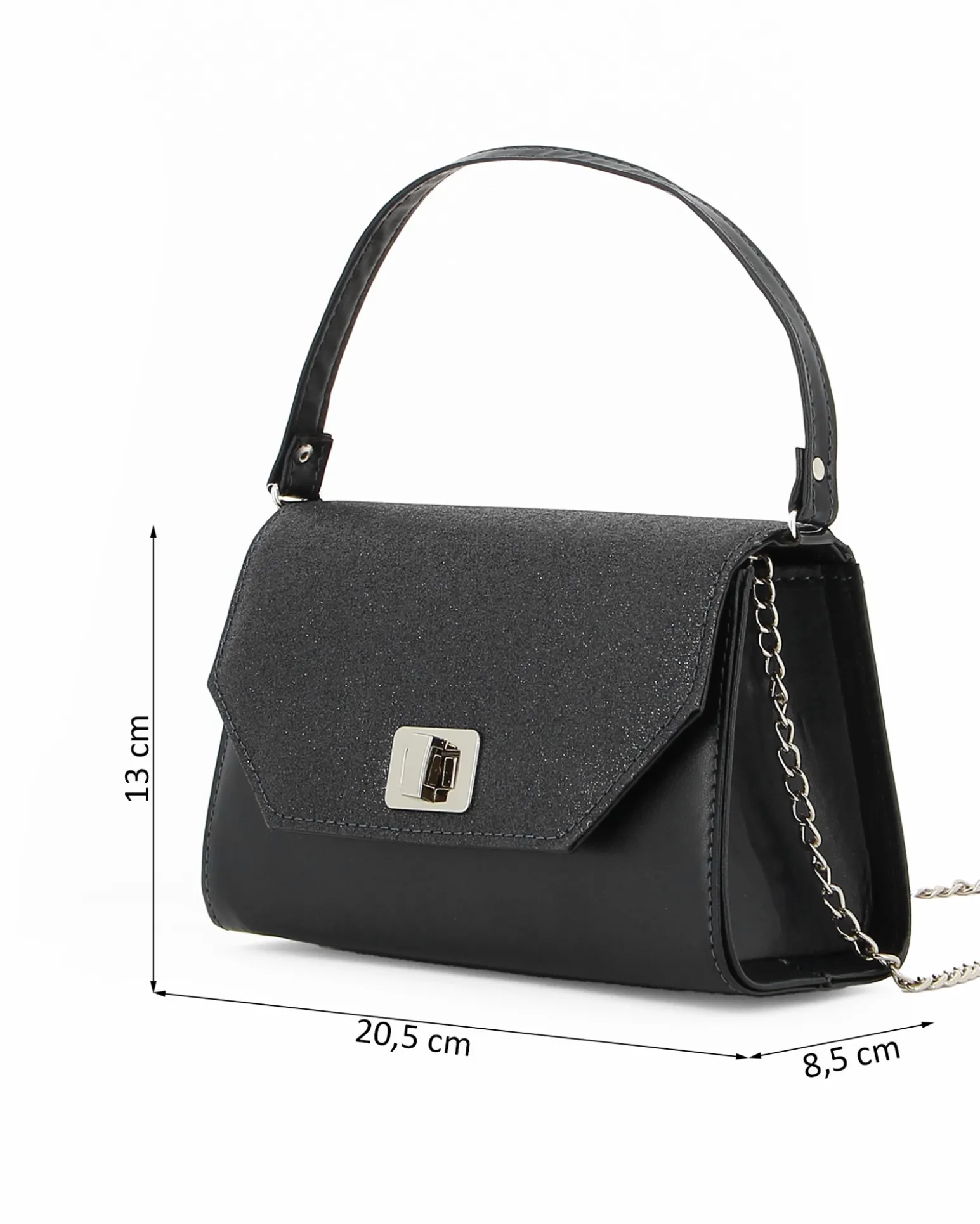 Borsa nera un manico con chiusura girello e patta glitter - MADE IN ITALY - ANNES NICOLE