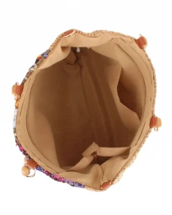 BORSA PAGLIA RICAMI FLOREALI MAN.BAMBOO
