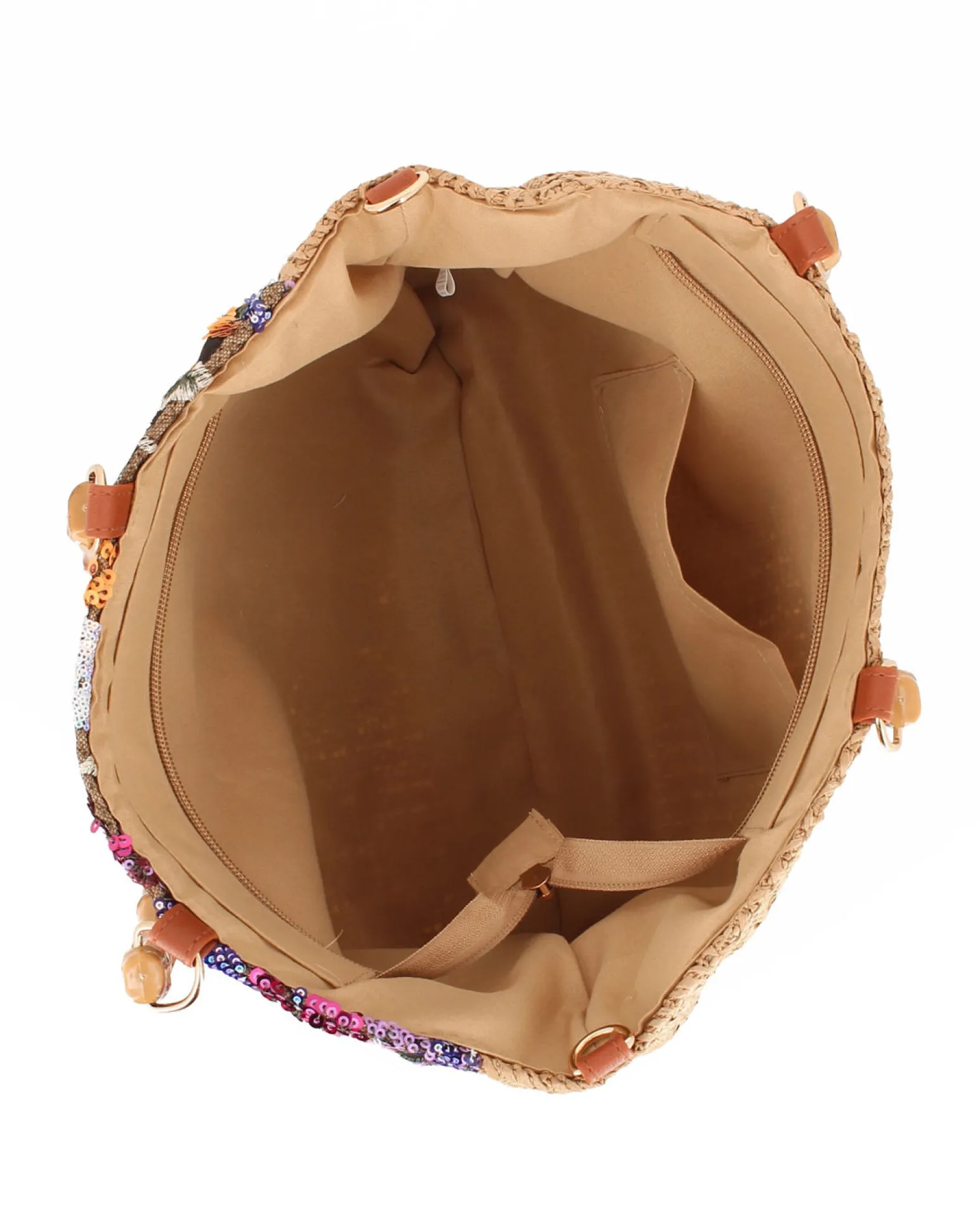 BORSA PAGLIA RICAMI FLOREALI MAN.BAMBOO