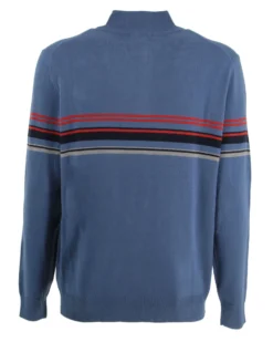 BREZZA DI MARE - MAGLIA MANICA LUNGA DA UOMO AZZURRA MEZZA ZIP RIGA CENTRALE