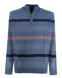 BREZZA DI MARE - MAGLIA MANICA LUNGA AZZURRA MEZZA ZIP F12  A RIGHE