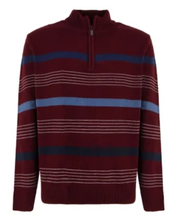 BREZZA DI MARE - MAGLIA MANICA LUNGA BORDEAUX MEZZA ZIP F12  A RIGHE