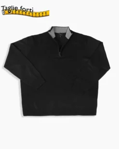BREZZA DI MARE - MAGLIONE NERO COLLO LUPETTO CON MEZZA ZIP DA UOMO TAGLIE FORTI
