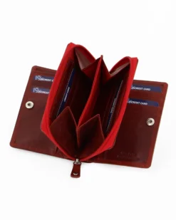 BROKERS - Portafoglio rosso in VERA PELLE con tre scomparti
