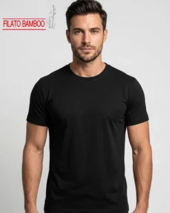 BROKER'S - Tshirt mezza manica con scollo a girocollo BAMBOO nero