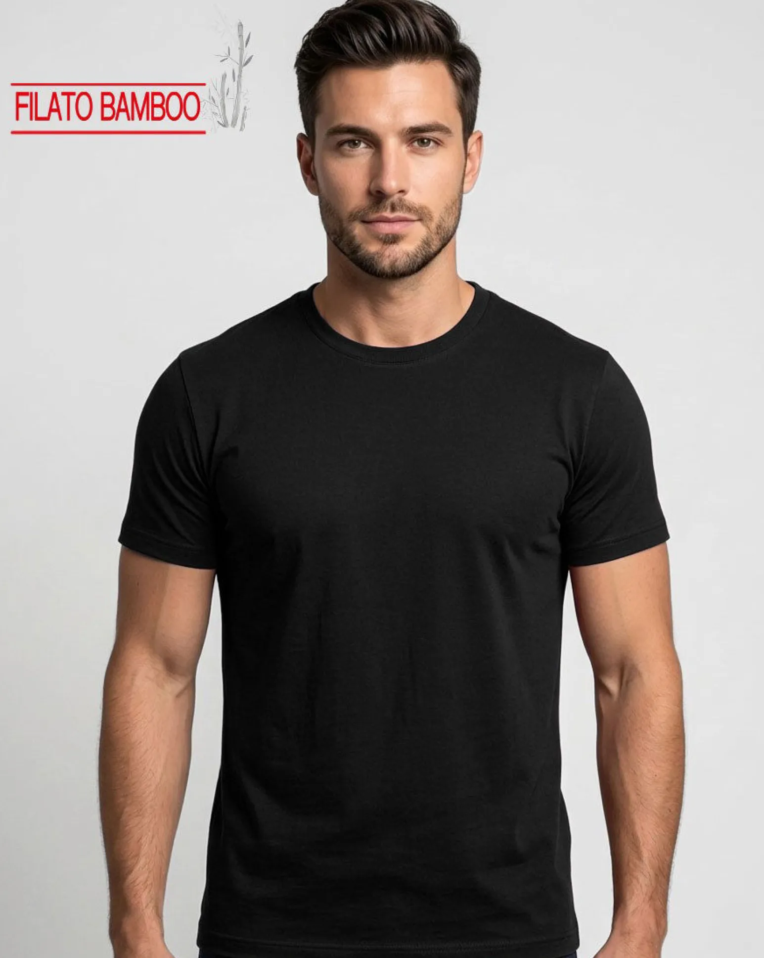 BROKER'S - Tshirt mezza manica con scollo a girocollo BAMBOO nero