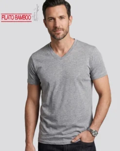 BROKERS - Tshirt mezza manica scollo a V in BAMBOO grigio